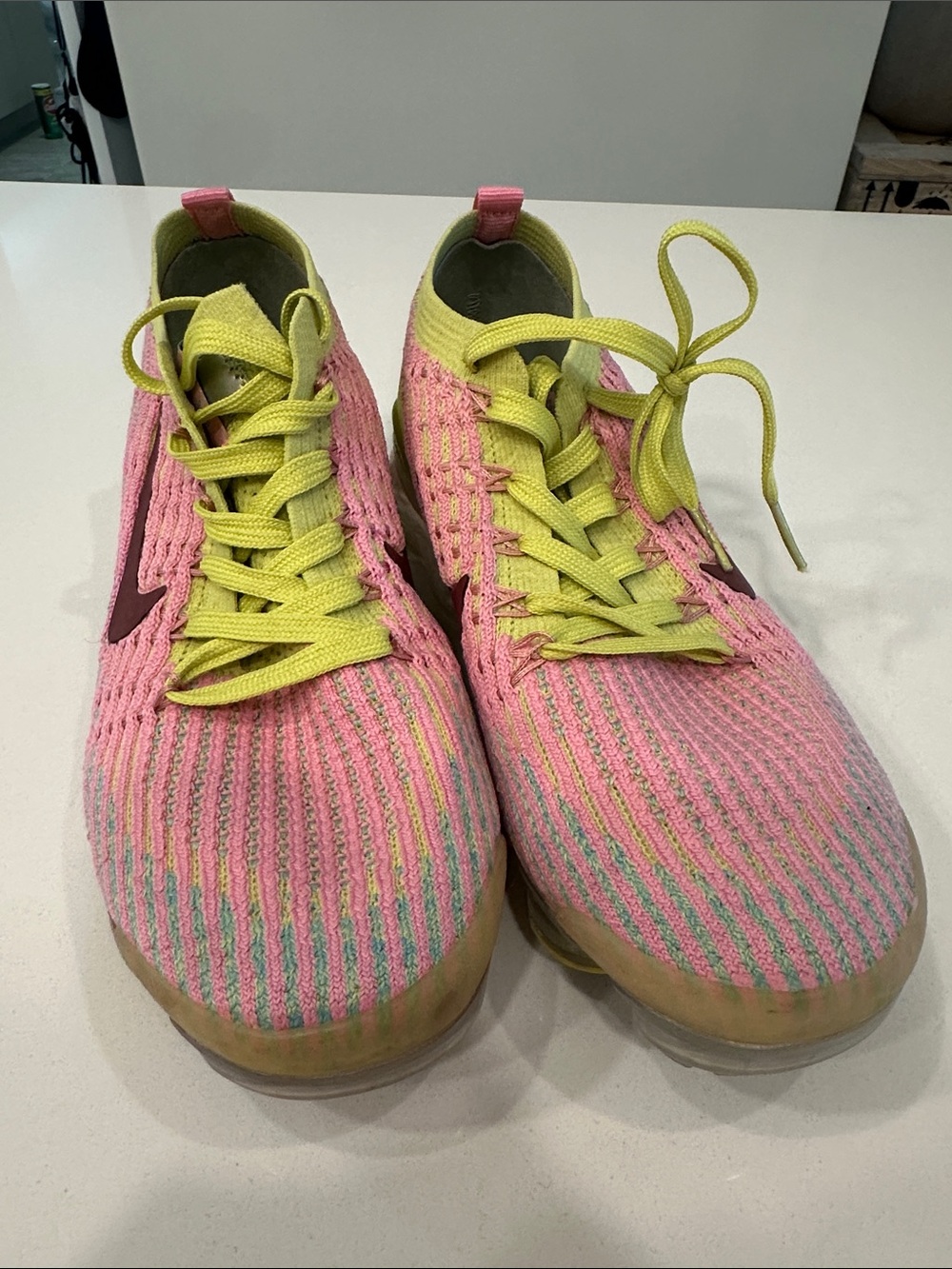 Nike VaporMax Multi-Color Flyknit Sneakers in Pink and Lime